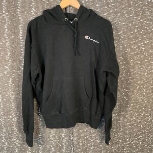Champion Black Embroidered Logo Pullover Hoodie Sweatshirt Size Small